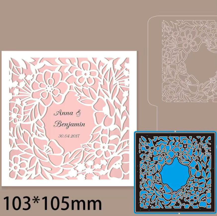 Quadratischer Metall-Schneidrahmen mit Blumen- und Blättermuster für DIY Scrapbooking und dekorative Prägung - Bild 4