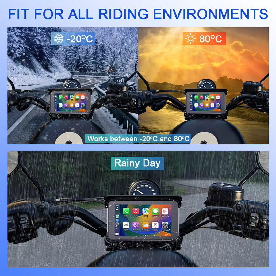 Tragbare 5-Zoll Motorrad-Navigation mit Apple CarPlay und Android Auto, IPX7 wasserdichtes GPS-Gerät mit Touchscreen in Schwarz - Bild 4