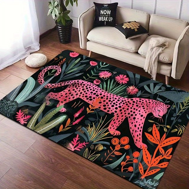 VIKAMA Bodenmatte Vibrant Jungle Pink mit Leopardenmuster, maschinenwaschbar, rechteckig - Bild 1