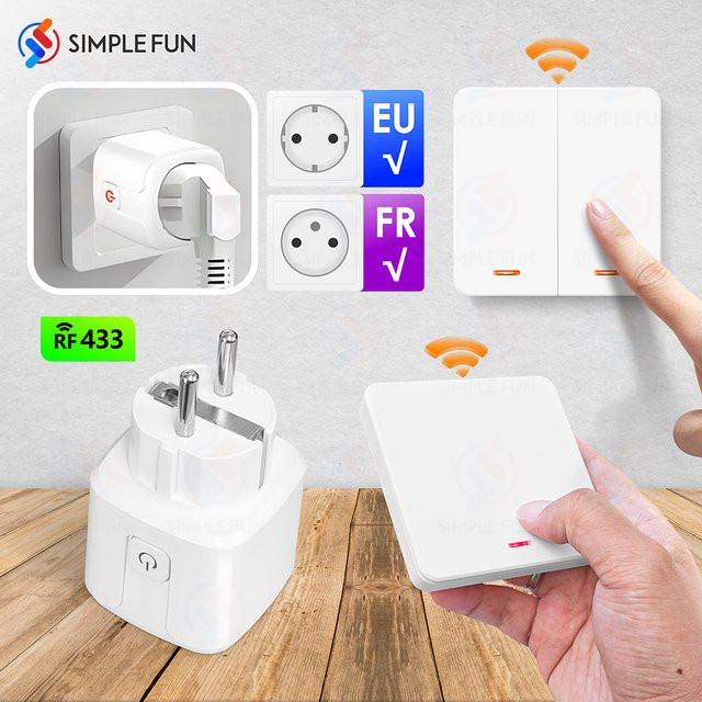 SLMPLEFUN Drahtlose Steckdose mit Fernbedienung und Wand Schalter, EU Stecker 230V, Weiß - Bild 1