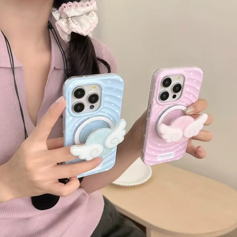 XMSJ Magnetischer MagSafe Griptok mit Koreanischem Cartoon Flügel Design als Telefonhalter und Ringständer für iPhone 16 Pro - Bild 1