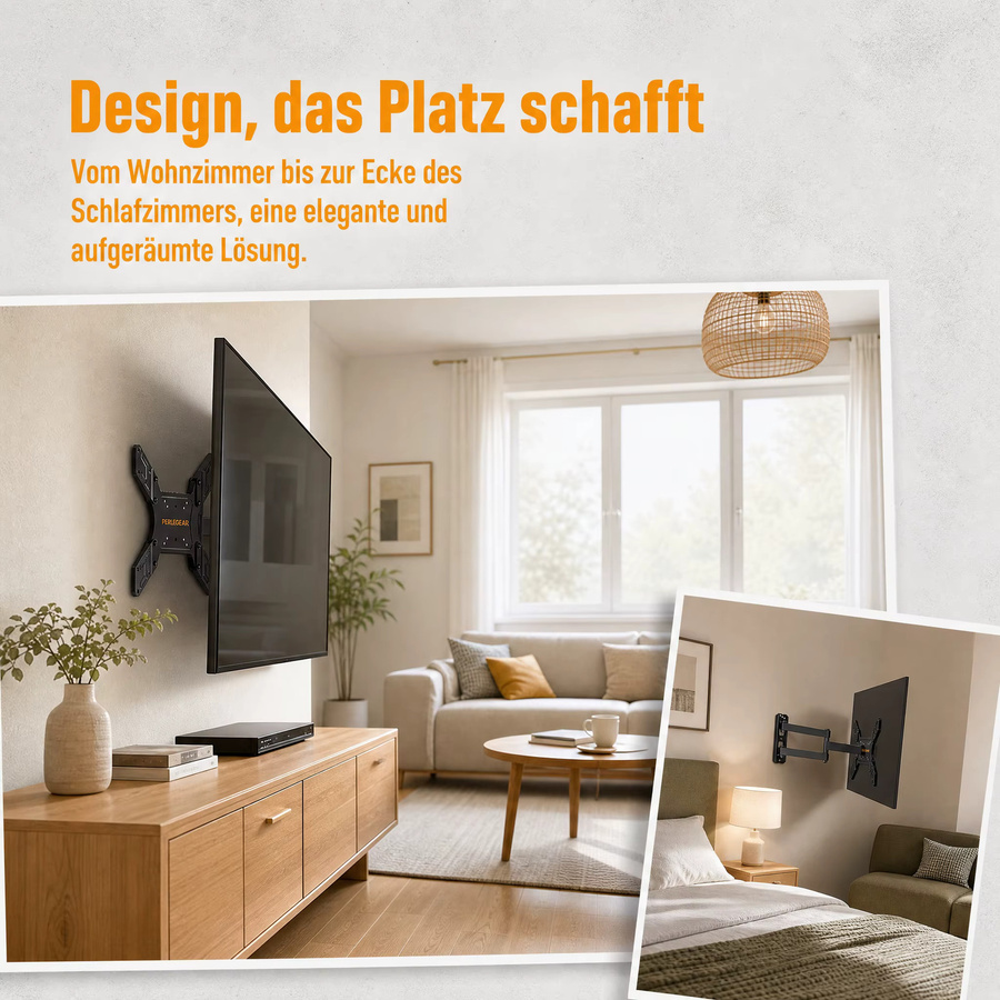 Perlegear TV Wandmontage in Schwarz für flache und gebogene Fernseher oder Monitore von 26 bis 60 Zoll, bis zu 40 kg, maximale VESA-Montagegröße 400 x 400 mm - Bild 6