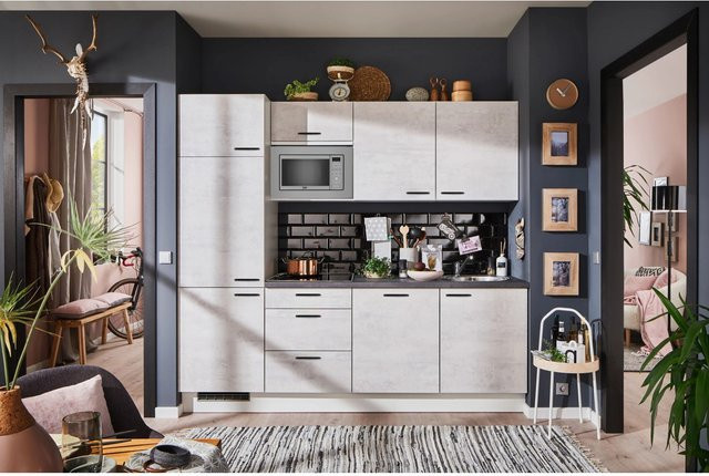 pino Küchenzeile Beton Weißgrau mit Geräteschrank B/T/H: 240 x 60 x 76,7 cm - Bild 1