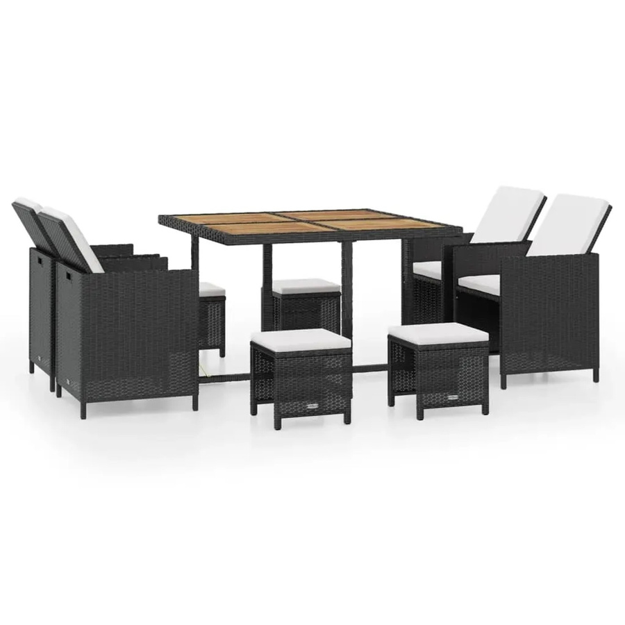 vidaXL 9-tlg Garten-Essgruppe aus Poly Rattan und Akazienholz in Schwarz - Bild 2