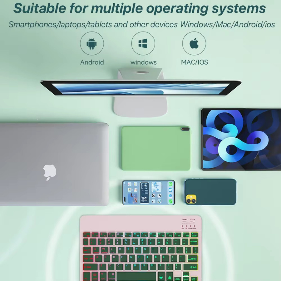 Xiaomi Bluetooth Tastatur mit Maus und Hintergrundbeleuchtung in Grün für iPad, Samsung, Android und Windows - Bild 2