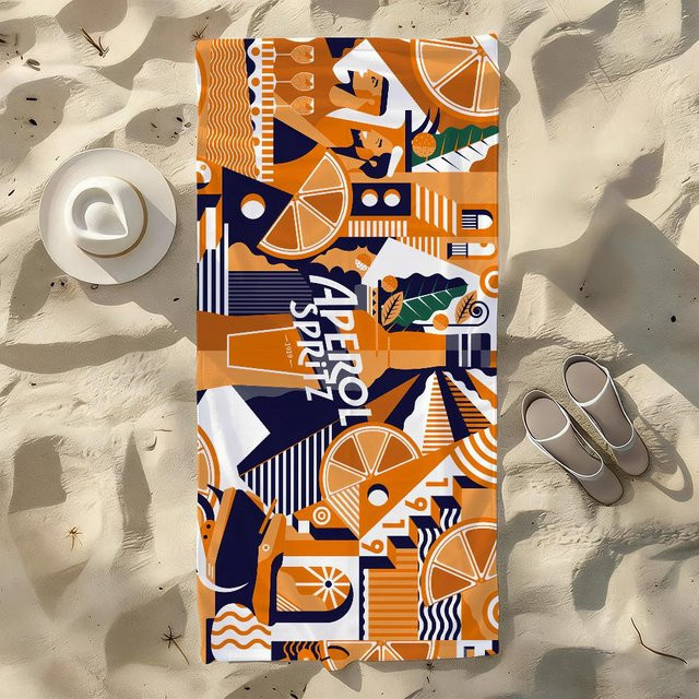 Ka Chen Mutong Strandtuch Aperol Spritz Design, schnelltrocknend und weich, Farben: Weiß und Orange, B: 95 cm, H: 190 cm - Bild 1
