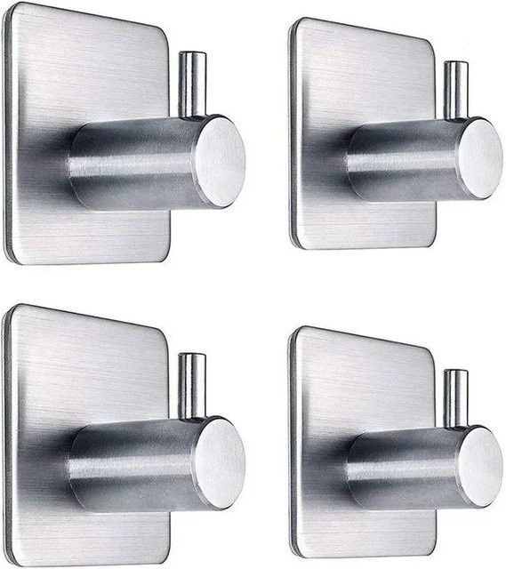 4 Stück selbstklebende Wandhaken aus Edelstahl für Badezimmer und Küche in Schwarz oder Silber - Bild 1