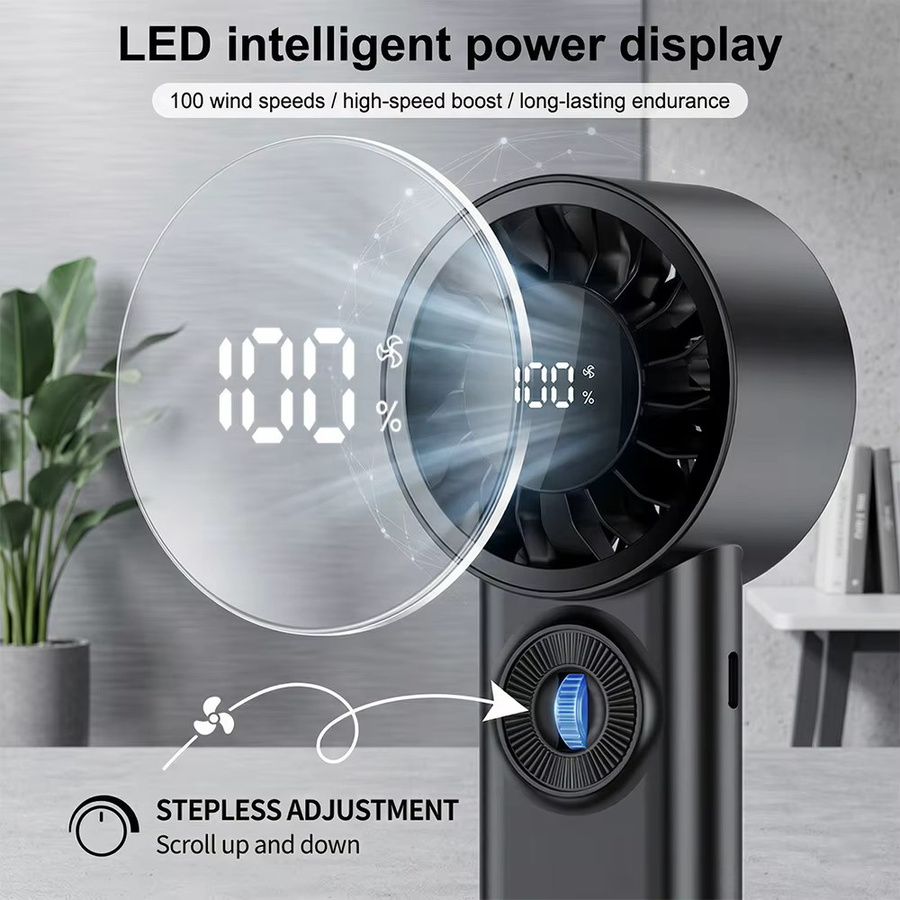 LIPETY Handgehaltener Turbo-Ventilator in Schwarz mit 100 Geschwindigkeitsstufen und Digitalanzeige, tragbarer Mini-Lüfter mit Akku für Reisen und Outdoor - Bild 4