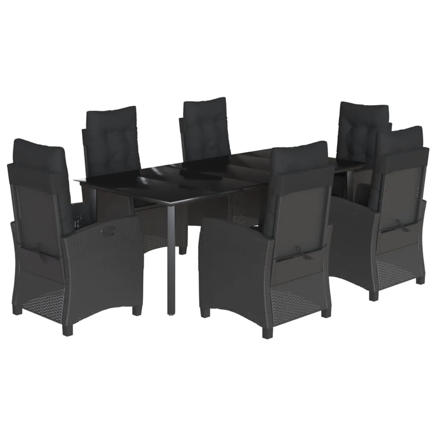 vidaXL 7-teilige Garten-Essgruppe aus Poly Rattan in Schwarz mit Kissen und Glastisch - Bild 2