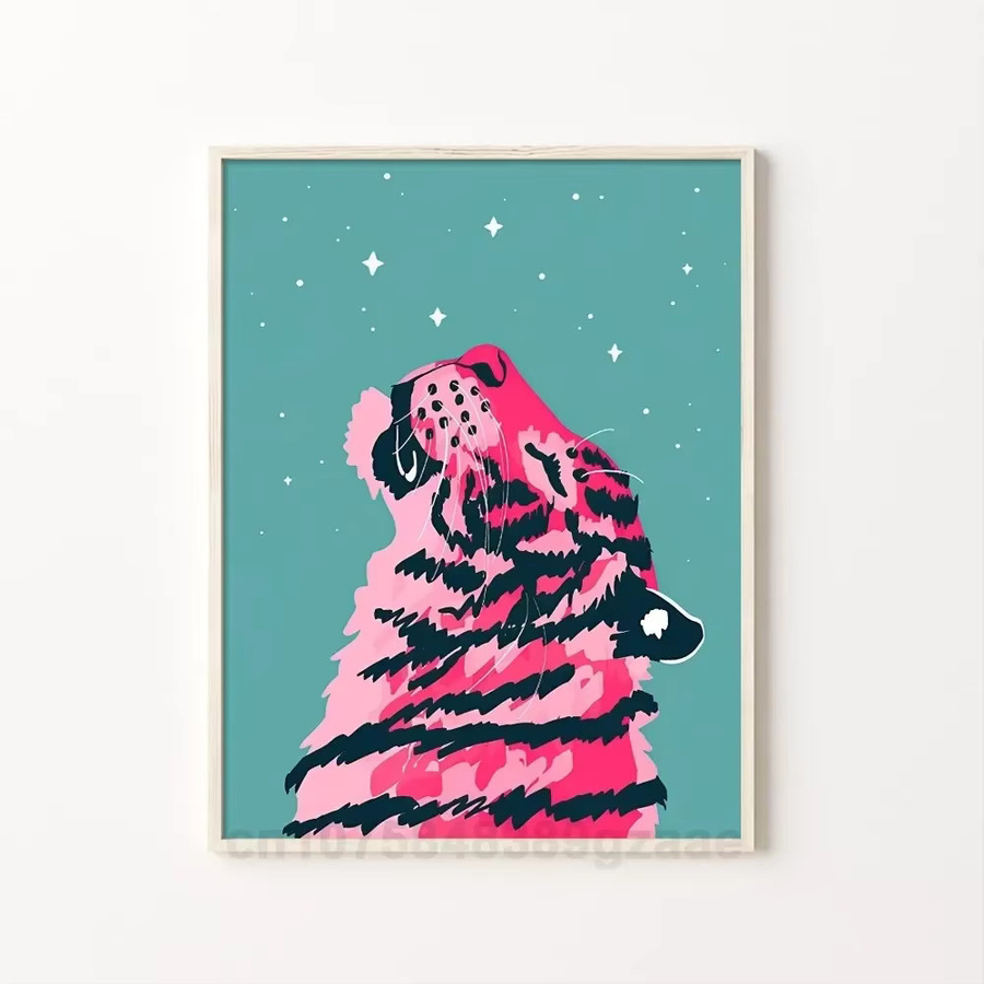 Kayou Wandposter Abstraktes Tiger-Leopard-Mädchen mit Regenbogen-Motiv, selbstklebender wasserfester Papieraufkleber, Mehrfarbig - Bild 5