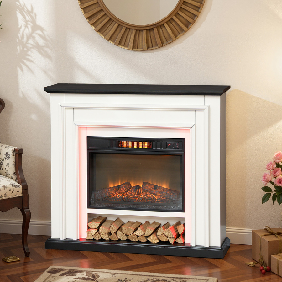 Elektrischer Kamin HOMCOM mit 1800W, RGB-LED-Lichter, 3-stufigem Flammeneffekt und Kaminaufsatz, Thermostat, Fernbedienung und Timer, schwarz und weiß - Bild 2