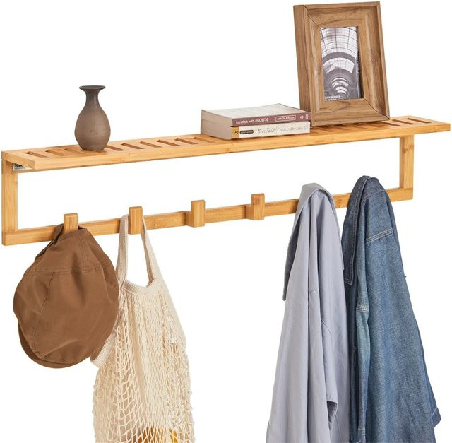 SoBuy Wandgarderobe FHK06-N aus Bambus mit Handtuchhalter und Haken in Braun - Bild 1
