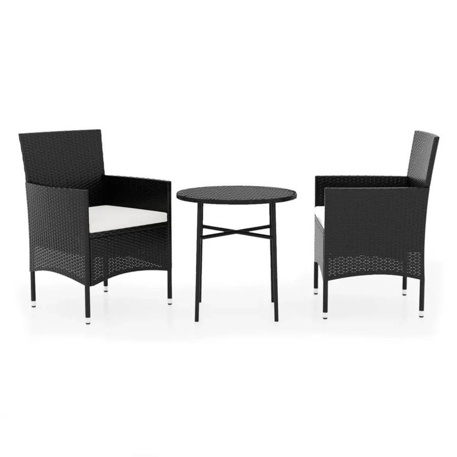 vidaXL 3-tlg Garten-Essgruppe aus Poly Rattan in Schwarz mit rundem Tisch und Stühlen - Bild 2