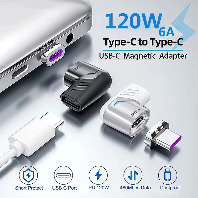 Magnpter Magnetischer USB-C zu Typ-C Adapter für 120W Schnellladung, rechtwinkliger USB-C-Anschluss in Schwarz oder Weiß - Bild 2