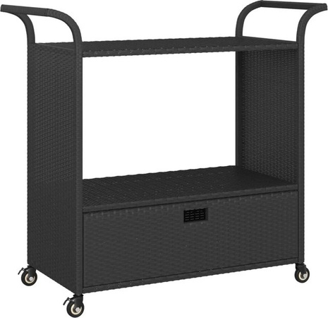 vidaXL Barwagen mit Schublade in Schwarz aus Poly-Rattan und Metall, B/T/H: 100 x 45 x 97 cm