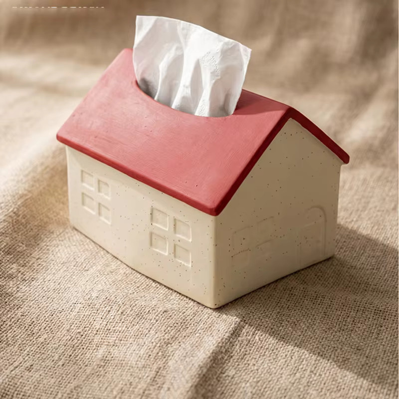 Handbemalte Keramik-Taschentuchbox in Hausform, rote Papierbox für Wohnzimmer, Küche und Bad - Bild 2
