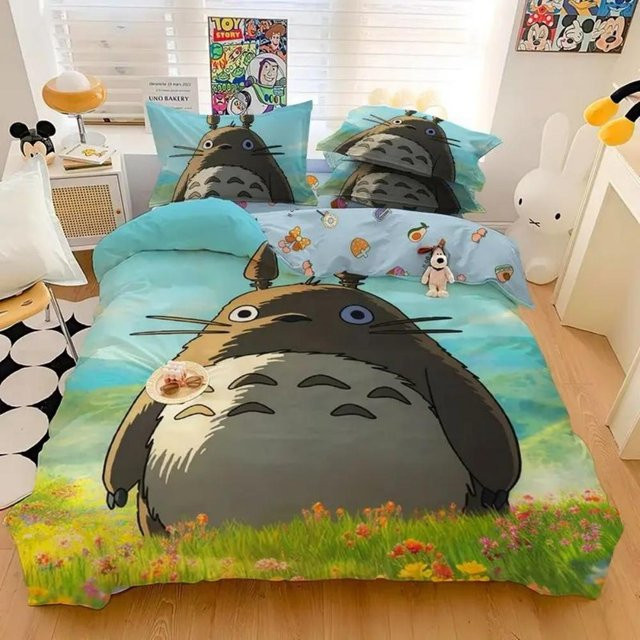 Flylo Anime Totoro Bettwäscheset mit Bettbezug und Kissenbezug in Blau, B/H: 135 x 200 cm - Bild 1