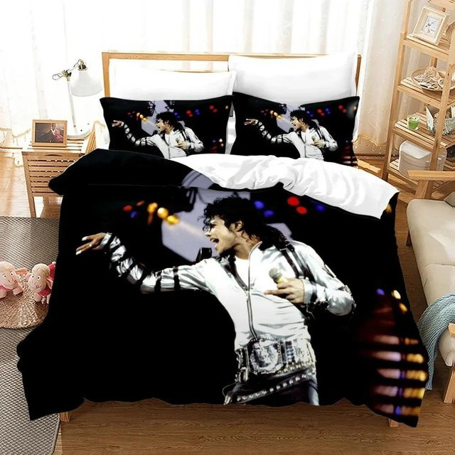 Michael Jackson Bettwäsche-Set mit 3D-Druck, Bettbezug und Kissenbezug aus Mikrofaser, Farbe: Schwarz, B/H: 180 x 210 cm - Bild 1