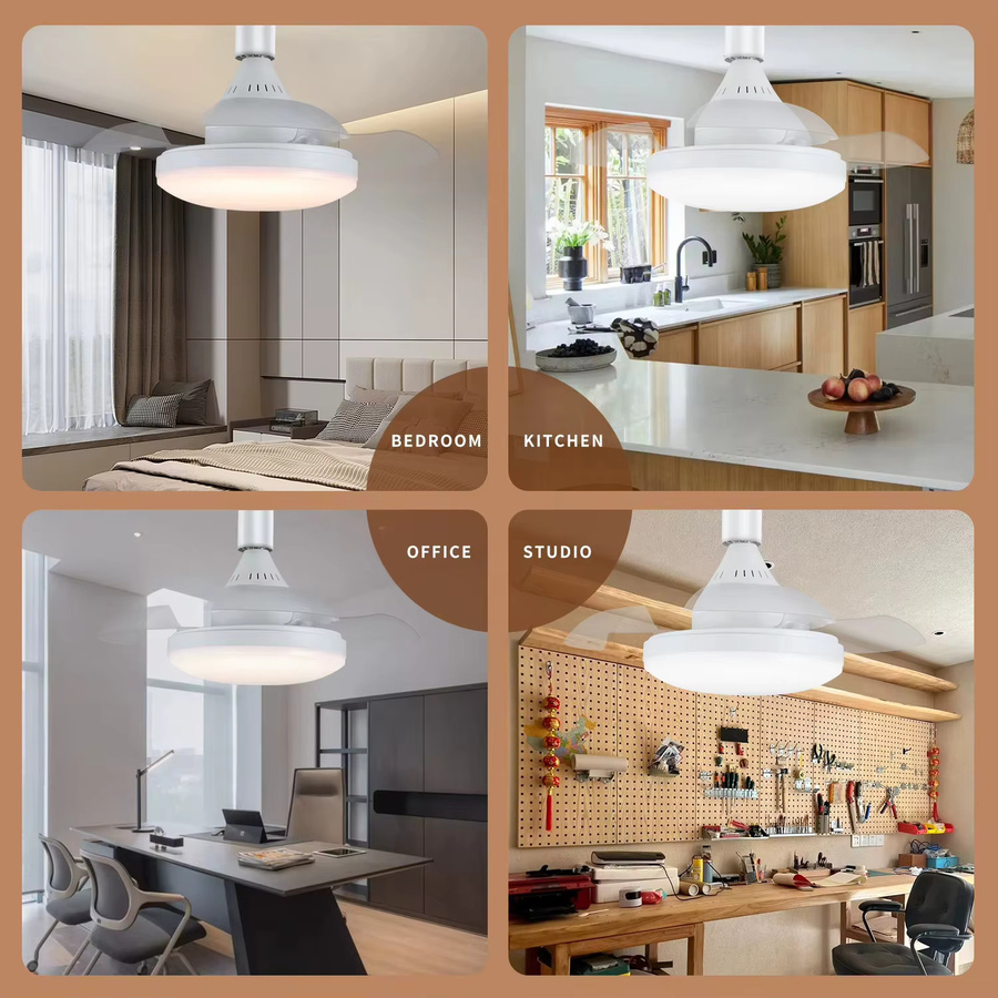 IRALAN Intelligenter unsichtbarer Deckenventilator mit Licht und Fernbedienung, E27-Sockel, weiße einziehbare Flügel für Schlafzimmer und Arbeitszimmer - Bild 3