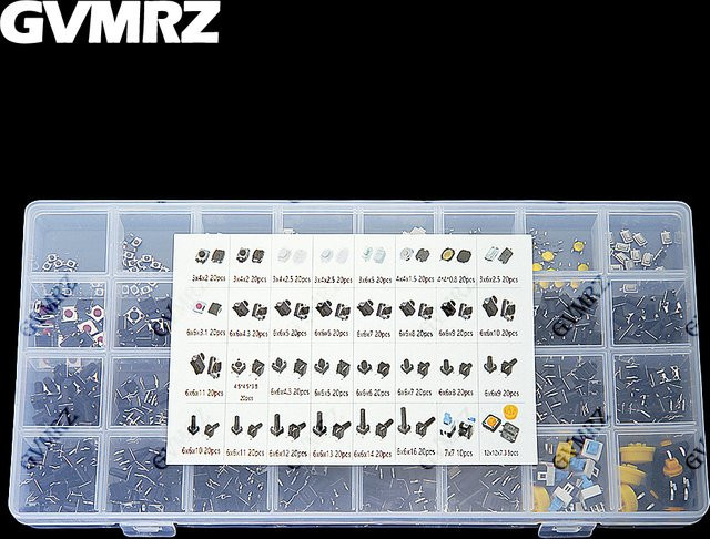 620 Stück SMD Micro Tact Switch Sortiment Kit mit 32 Werten in Multicolor für Auto-Fernbedienungen inklusive Aufbewahrungsbox - Bild 1
