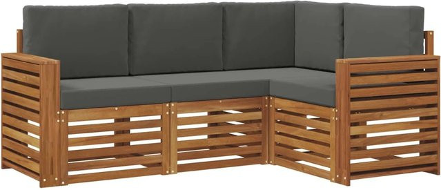 vidaXL Sofagarnitur 4-teilig aus Massivholz Akazie in Natur und Anthrazit mit L-Form und Sitzkissen - Bild 1