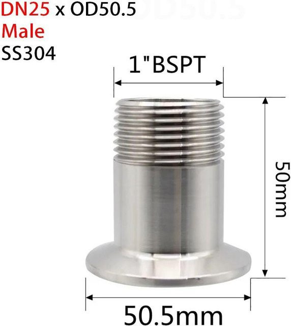 Huanghengjian TriClamp Adapter DN25 Sanitär Rohr Fitting Anschluss aus Edelstahl SUS304 in Silber, 1/2 Zoll - Bild 1