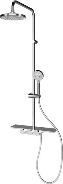 Schulte ExpressPlus Duschsystem Rain III Modern in Silber mit Thermostat und Ablage, H x T: 111,5 x 45,5 cm - Bild 1
