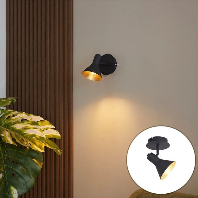 QAZQA Moderner Wandspot Magno Schwarz/Gold, dimmbar und verstellbar, E14, Metall - Bild 1