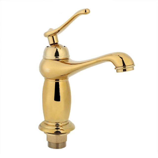 KONNWEI Badezimmerarmatur für Heiß- und Kaltwasser in Goldkürbis Beige mit Einhebelmischer aus Messing - Bild 1