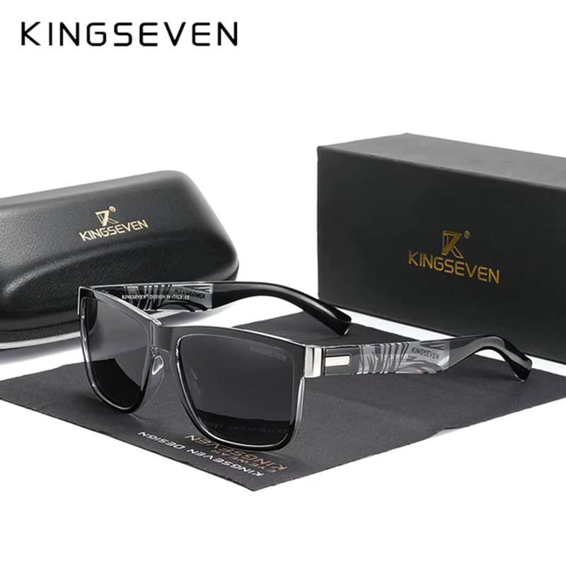 KINGSEVEN Sportsonnenbrille, quadratisch, Vollrand, Kunststoff, schwarz, Unisex, polarisiert - Bild 2