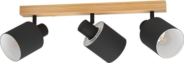 Eglo Spot 3er Batallas Deckenstrahler in Schwarz mit naturfarbenem Kiefernholz und verstellbaren Spots - Bild 1