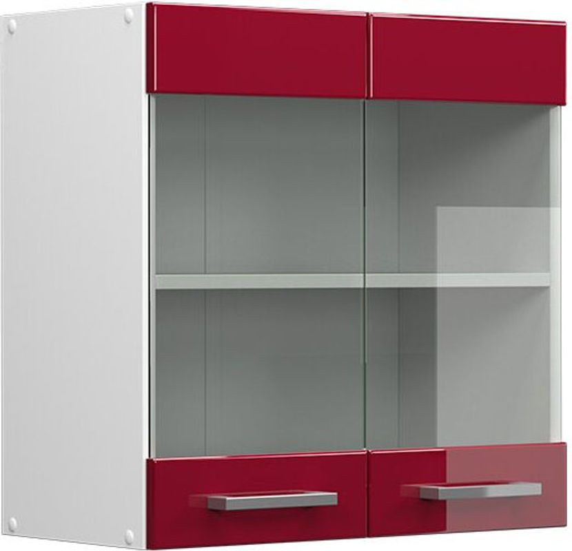 Vicco Küchenglasschrank R-Line Hängeschrank mit Drehtüren in Weiß und Rot, B: 60 cm, H: 60 cm, T: 31 cm - Bild 1