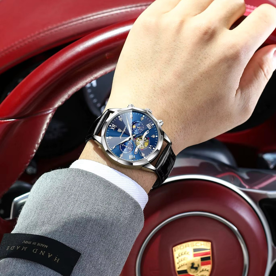 POEDAGAR Chronograph, Quarz, Leder, Blau, Herren - Bild 6