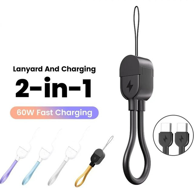 PD 60W USB C Schlüsselanhänger Schnellladekabel Typ C zu Typ C in Blau für Samsung Xiaomi Huawei - Bild 1