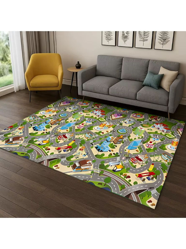 Faviora Highway Simulated City Traffic Teppich für Kinder mit rutschfester Bodenmatte, Mehrfarbig, Rechteckig - Bild 2
