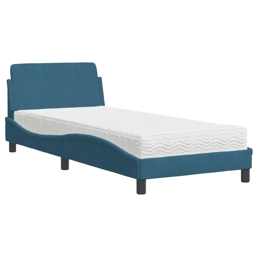 vidaXL Bett mit Matratze aus Samt und Schaumstoff in Blau, B/T/H: 90 x 200 x 17 cm - Bild 2