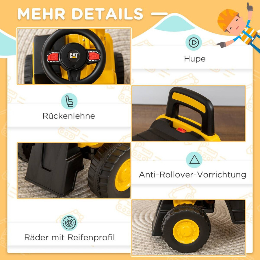 HOMCOM Sitzbagger Rutscherfahrzeug mit Schaufel und Hupe Gelb Schwarz - Bild 3