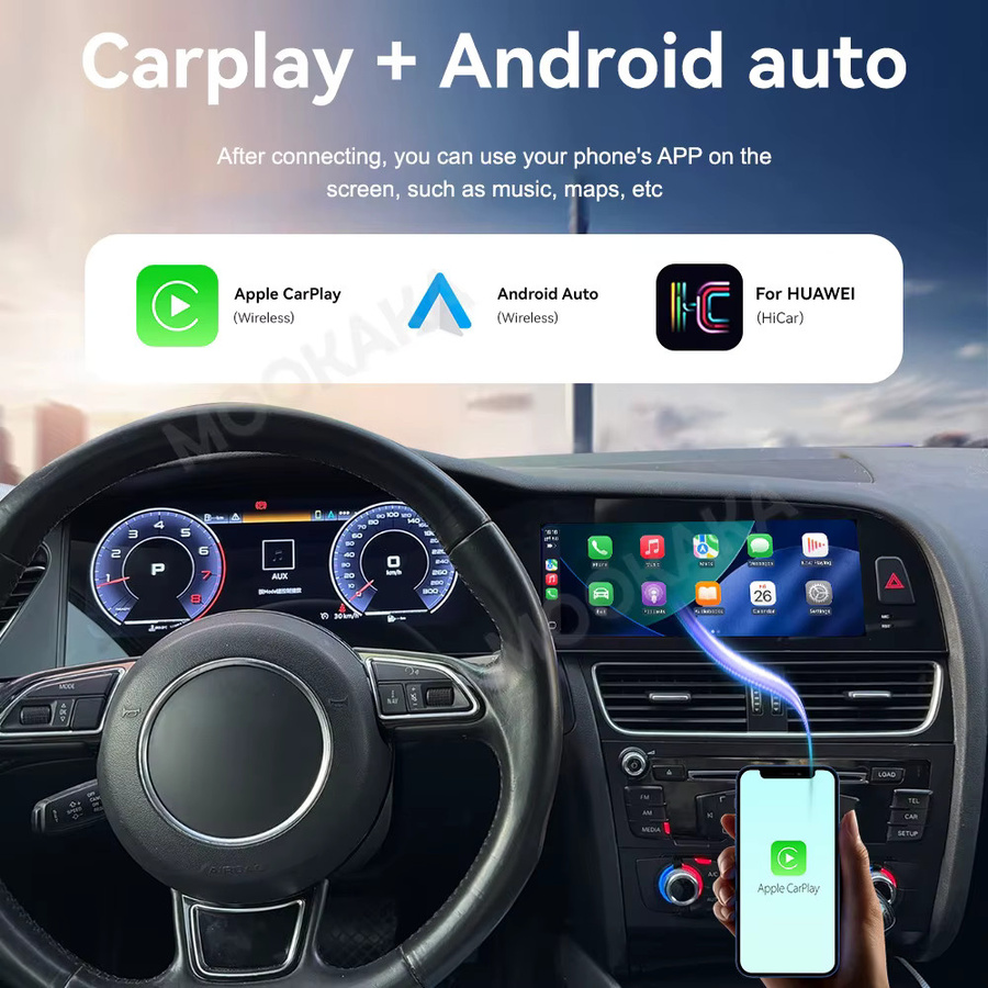 MOOKAKA Dual-Screen Android 15 Autoradio mit GPS-Navigation und CarPlay für Audi A4 A5 2009 - 2016, 10,25 Zoll + 12,3 Zoll, Schwarz - Bild 4