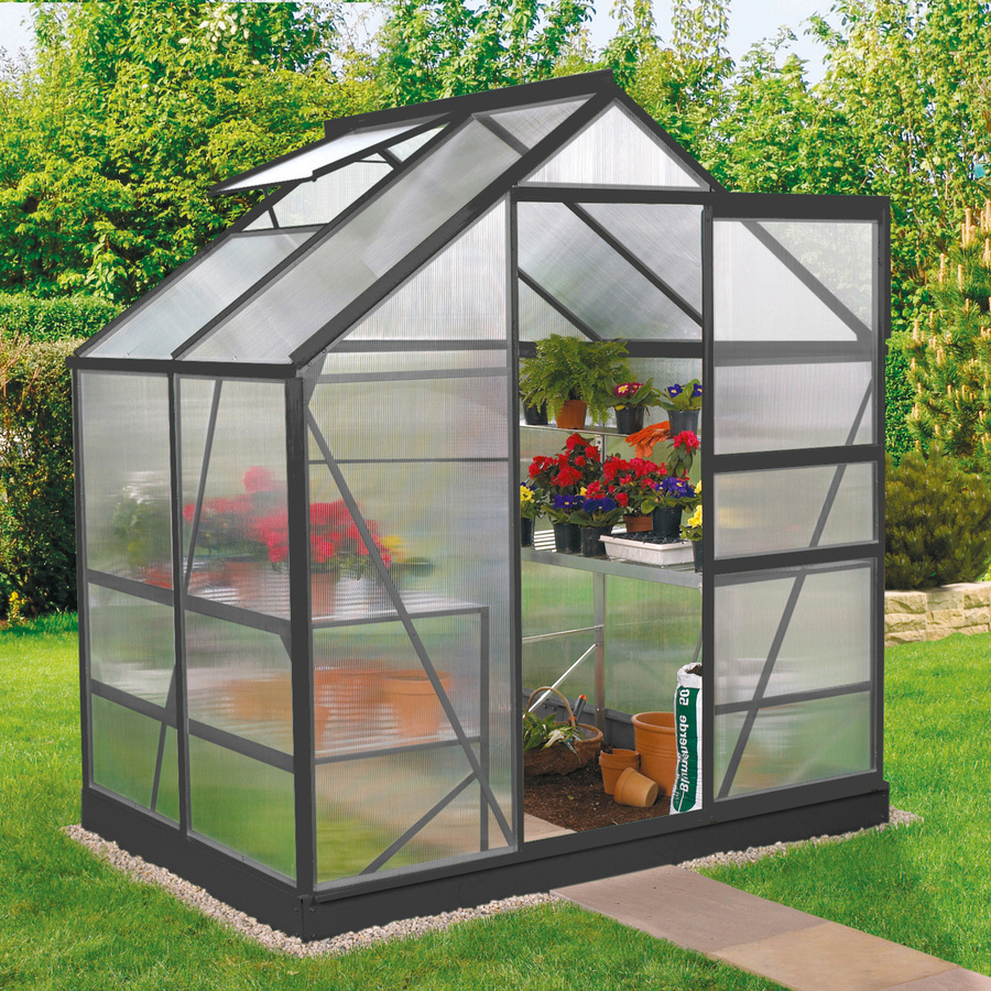 Vitavia Gewächshaus Planet 2500 Schwarz mit Fundamentrahmen, Polycarbonat und Schiebetür, 2,5 m² - Bild 3