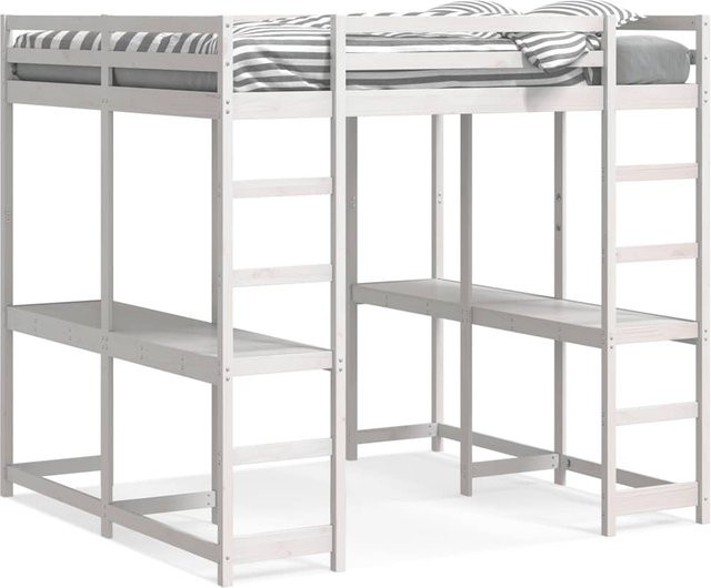 Hochbett mit Schreibtisch und Leiter aus Kiefernholz in Weiß von VD Home Furnishing, B/T/H: 160 x 200 cm - Bild 1