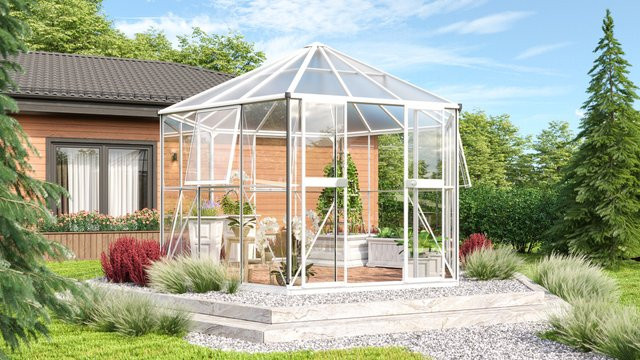 Vitavia Gewächshaus-Pavillon Juno 9000 in Weiß mit Stahlfundament und Kombiverglasung aus ESG und Polycarbonat, 9,0 m² - Bild 1