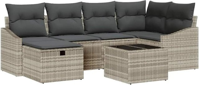 vidaXL Garten-Sofa-Set in L-Form mit 7 Teilen, Grau, inklusive Kissen und Stauraum für Kissen - Bild 1