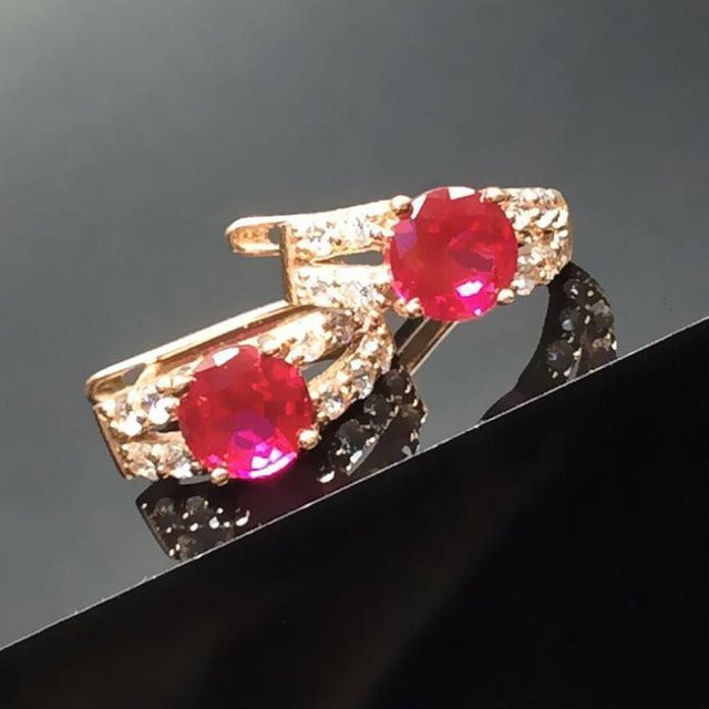 Yiran Jewelry Ohrringe, 585 Roségold, Rubin, Zirkonia, Damen - Bild 1