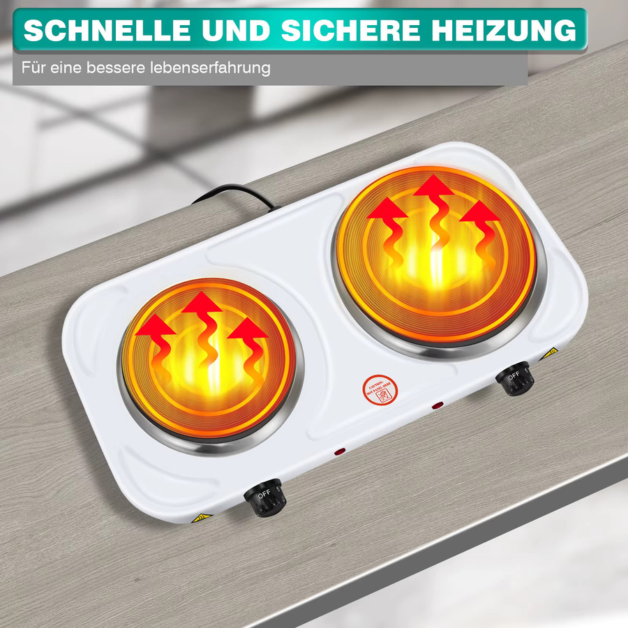 BRIEFNESS Elektrische Kochplatte mit Dual-Keramik-Kochfeld aus Edelstahl in Weiß, 2500 W und 1000 W - Bild 2