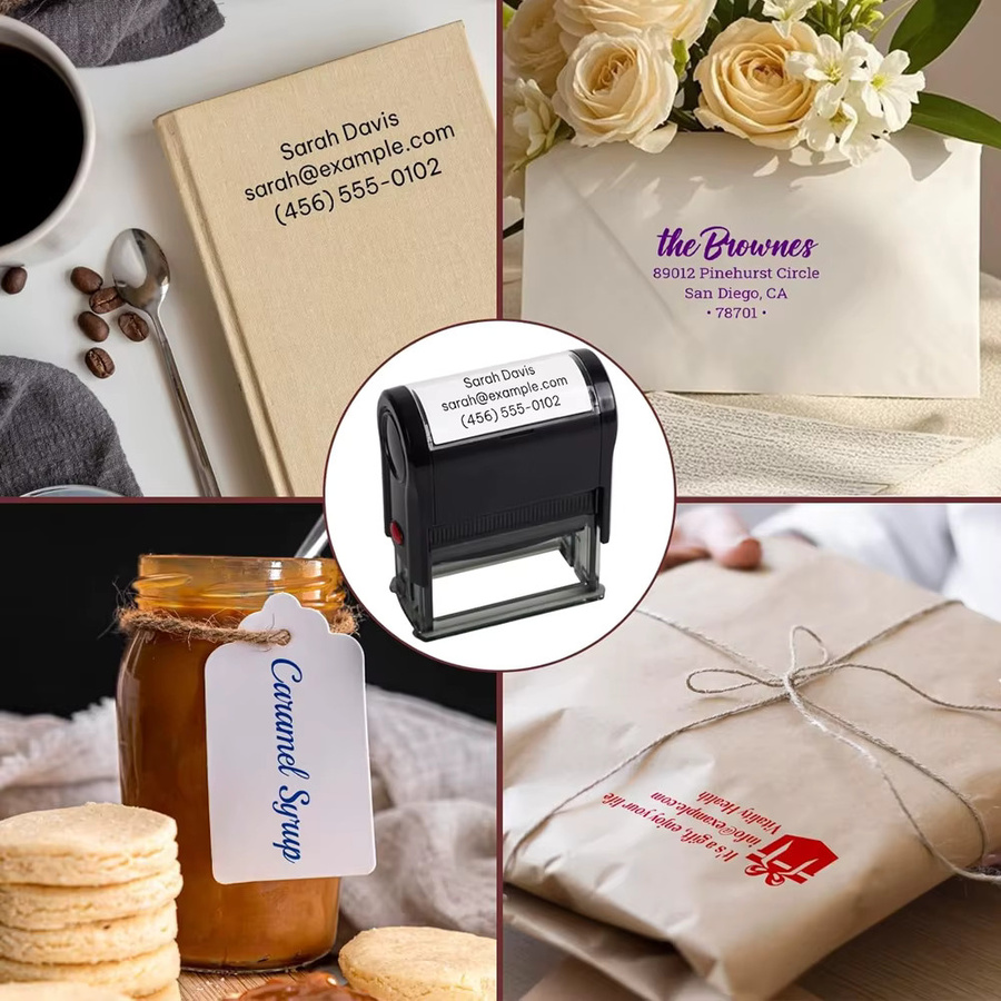 Personalisierbares DIY Gummistempel-Set mit 5 Tintenfarben für dein individuelles Logo und Adressstempel in Blau und Schwarz - Bild 4