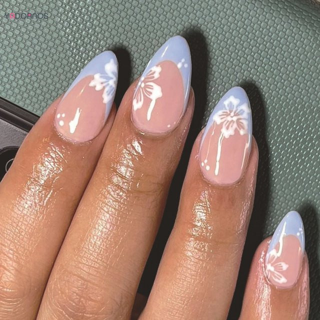 YADORNOS Künstliche Nägel, 24-teilig, weiß, Blumen-Design, glänzend, Damen - Bild 1