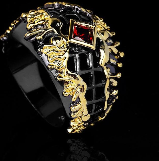 YIRAN Ring, Blau rote Zirkon, Herren und Damen, Größe 9, Schwarz - Bild 1