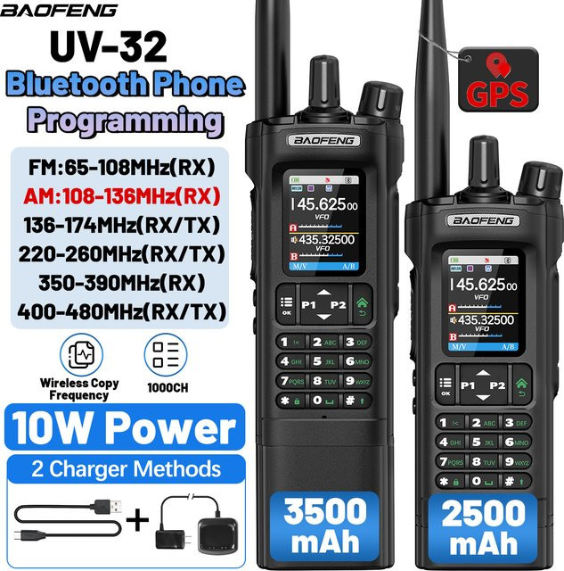 Baofeng UV-32 GPS Walkie Talkie in Schwarz mit Bluetooth-Programmierung und Multiband-Funkfunktion - Bild 1