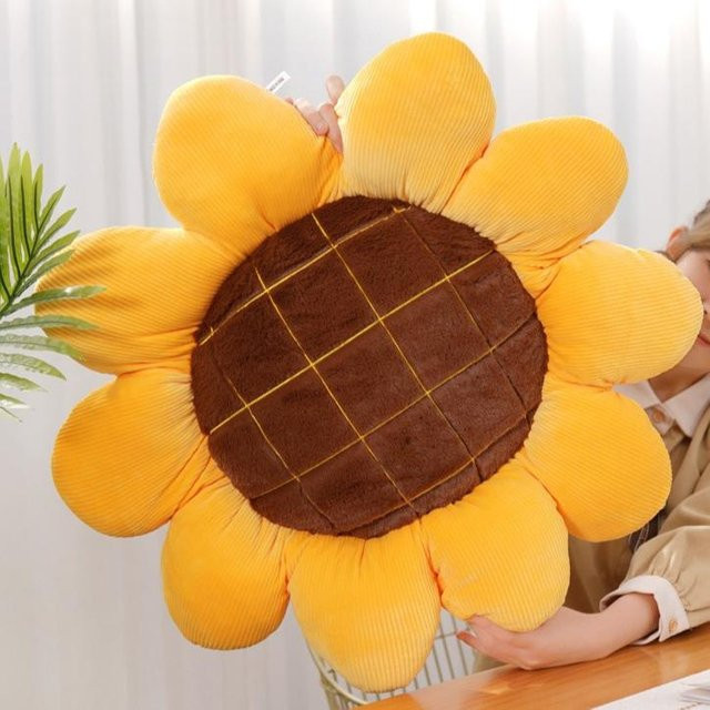 Sonnenblumen Kissen von Binchi Fitness, gelbes Plüschkissen in Blumenform für Bett und Boden, B/T/H: 40 x 40 x 40 cm - Bild 1