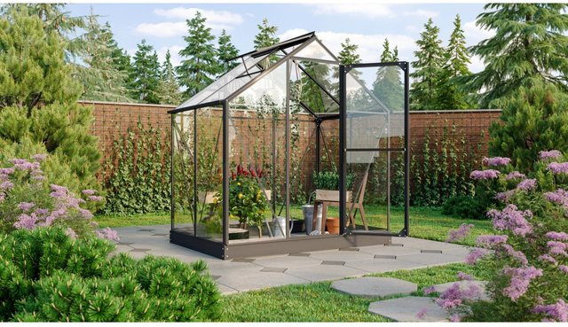 Vitavia Gewächshaus Triton 2500 in Schwarz mit Sicherheitsglas, Aluminium und Fundament, 2,6 m² - Bild 1